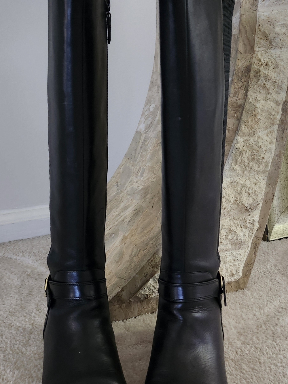 Cole Haan Black Over-the-Knee Leather Boots with Buckle Detail